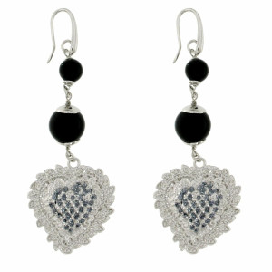 ORECCHINI "AMAZZONE" IN OTTONE CON ONICE NERO CUORE