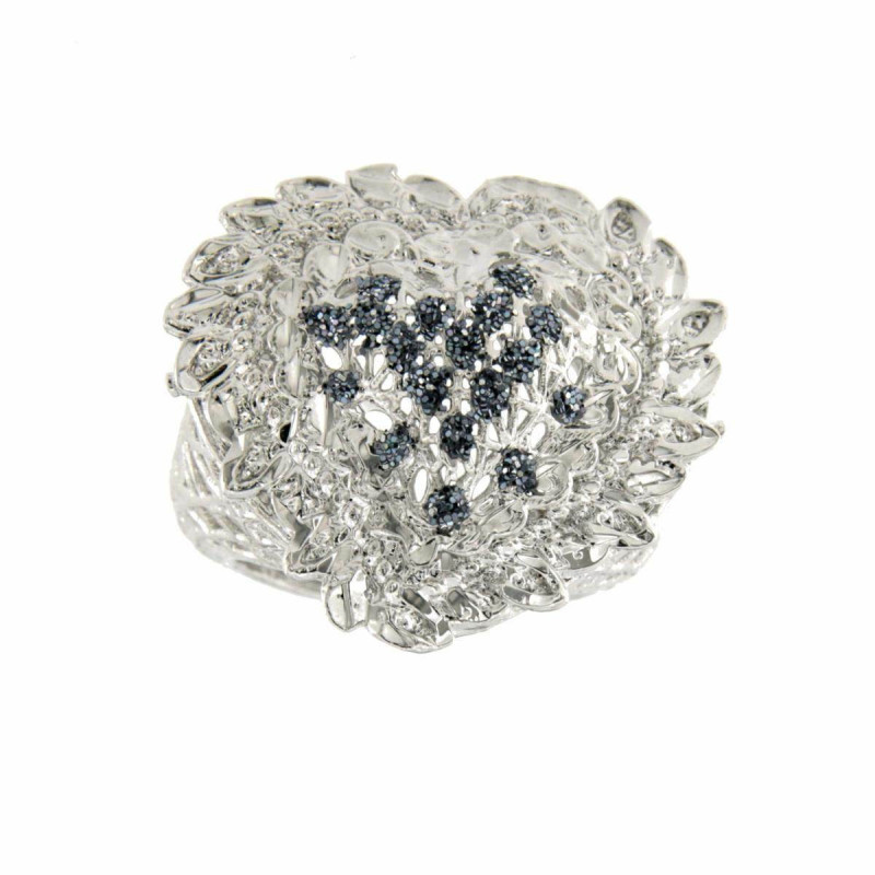 ANELLO "AMAZZONE" IN OTTONE CON ONICE NERO CUORE