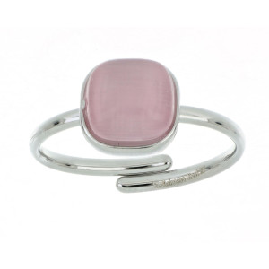 ANELLO "ADANA" CON PIETRA ROSA IN ACCIAIO