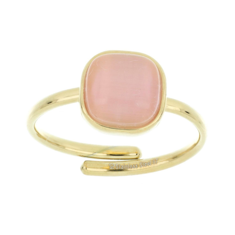 ANELLO "ADANA" CON PIETRA ROSA IN ACCIAIO