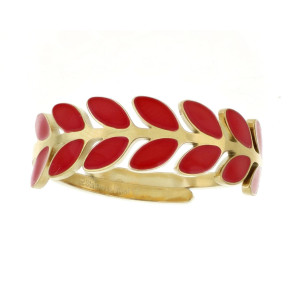 ANELLO "ADANA" CON FOGLIE ROSSE IN ACCIAIO