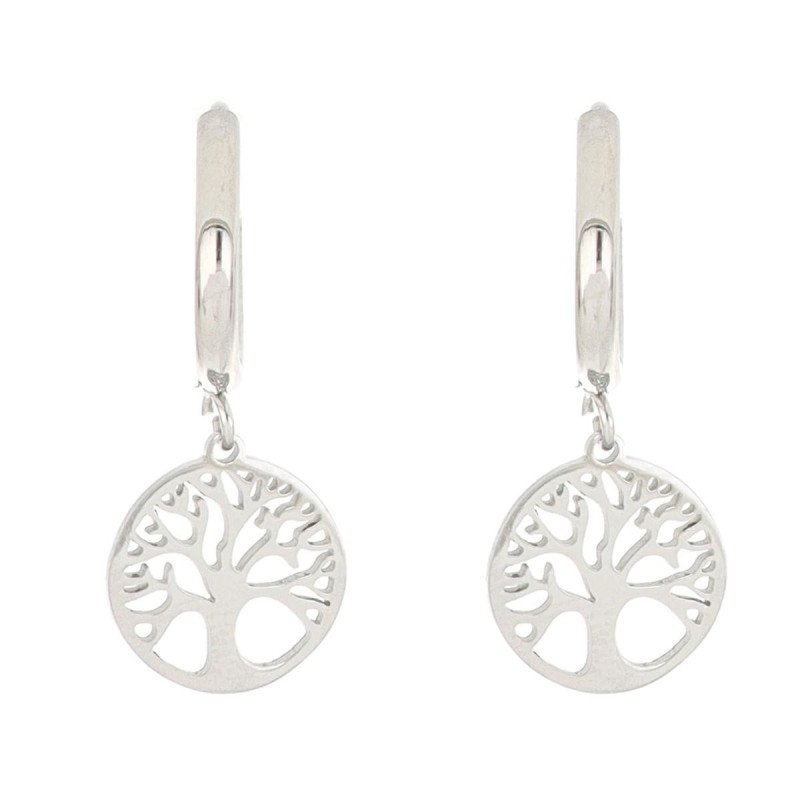 ORECCHINI BOCCOLA "ADANA" CON ALBERO DELLA VITA IN ACCIAIO