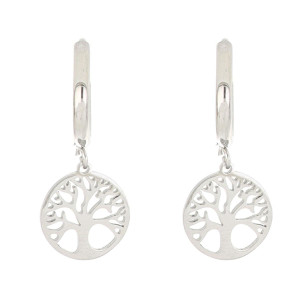 ORECCHINI BOCCOLA "ADANA" CON ALBERO DELLA VITA IN ACCIAIO