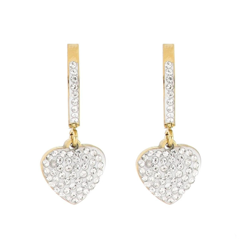 ORECCHINI BOCCOLA "ADANA" CUORE CON ZIRCONI IN ACCIAIO
