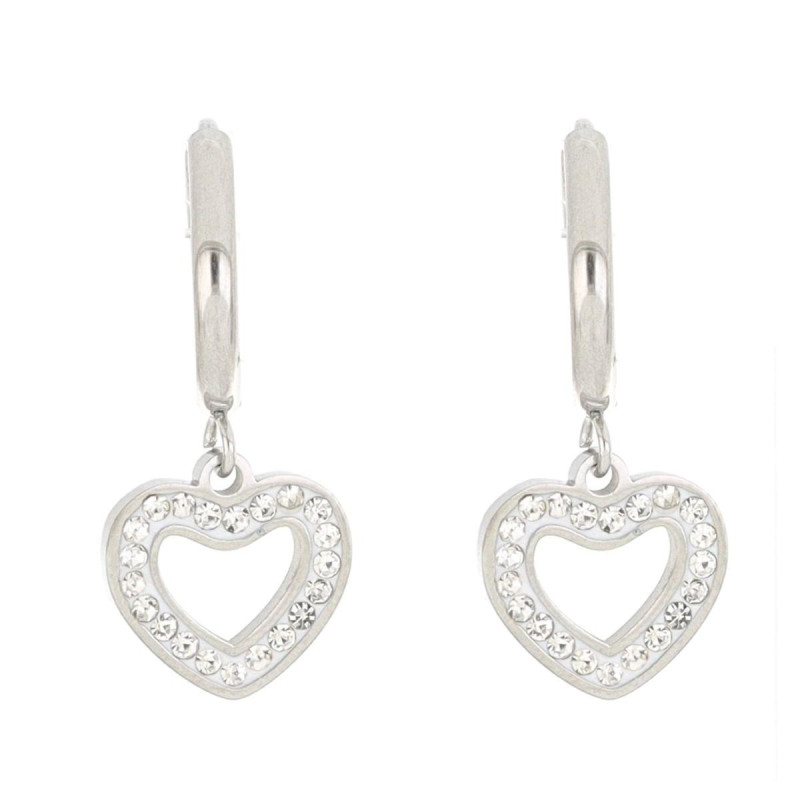 ORECCHINI BOCCOLA "ADANA" CUORE CON ZIRCONI IN ACCIAIO