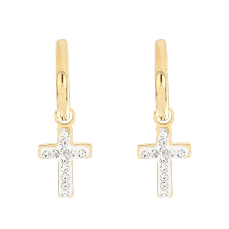 ORECCHINI BOCCOLA "ADANA" CROCI CON ZIRCONI IN ACCIAIO