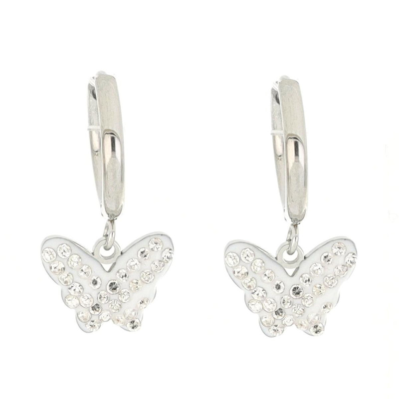 ORECCHINI BOCCOLA "ADANA" FARFALLA CON ZIRCONI IN ACCIAIO