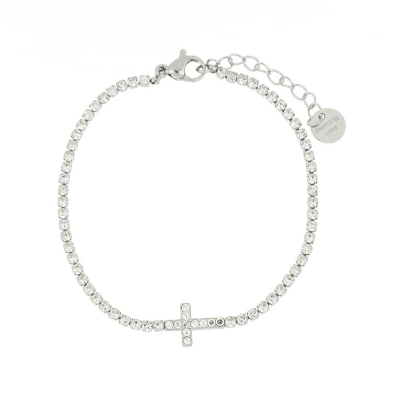BRACCIALE "ADANA" CROCE CON ZIRCONI IN ACCIAIO