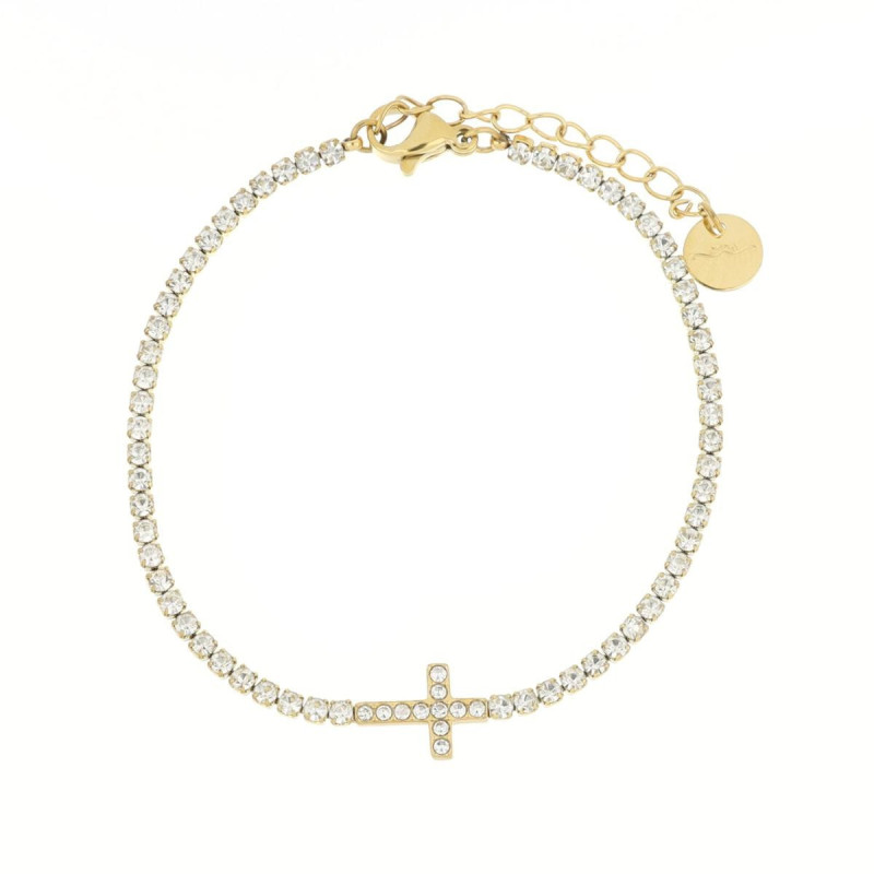 BRACCIALE "ADANA" CROCE CON ZIRCONI IN ACCIAIO