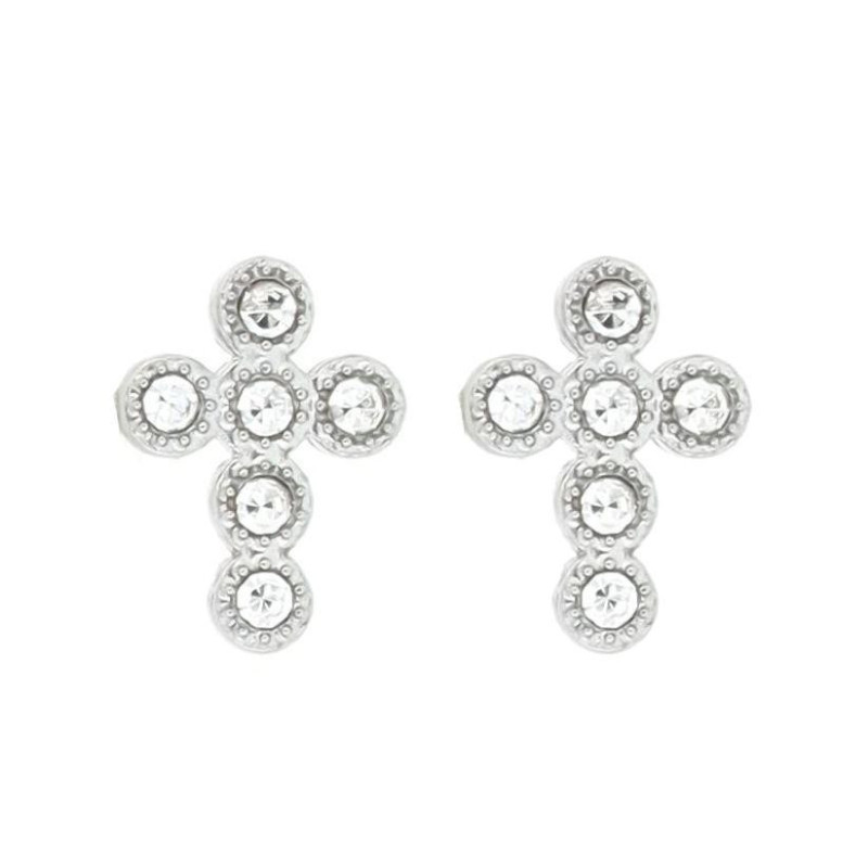 ORECCHINI A LOBO "ADANA" CROCE MM 10x8 CON ZIRCONI IN ACCIAIO