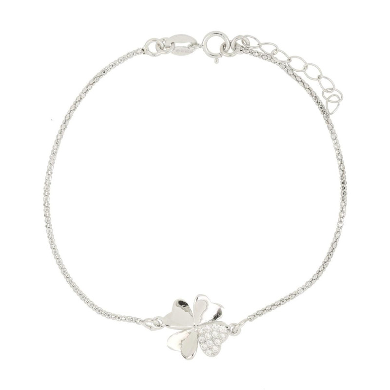 BRACCIALE CM 17+2 PORTAFORTUNA QUADRIFOGLIO MM 5 IN ARGENTO 925