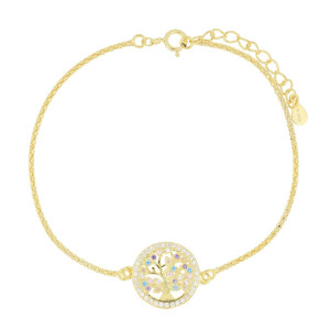 BRACCIALE ALBERO DELLA VITA IN ARGENTO 925 DORATO CON PIETRE COL