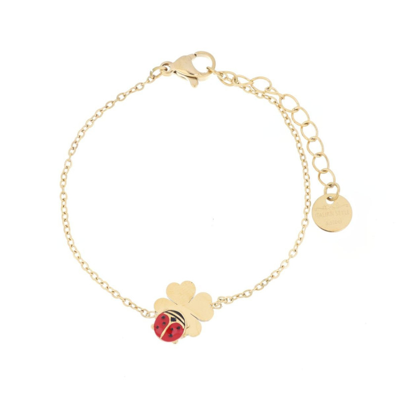 BRACCIALE CM 15+3 QUADRIFOGLIO E COCCINELLA MM 11 IN ACCIAIO