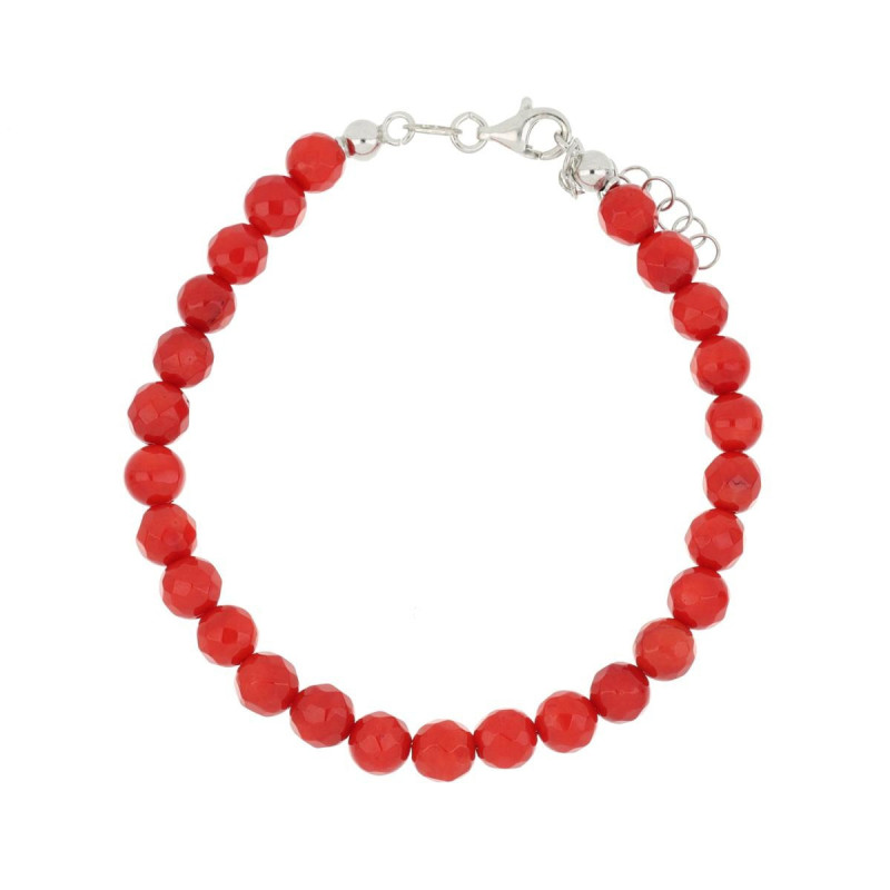 BRACCIALE CM 18+2 DI CORALLO 6 MM E ARGENTO 925