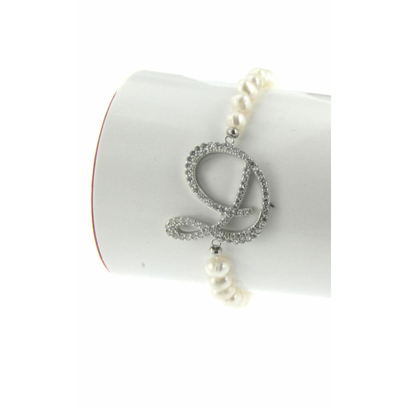 BRACCIALE BELL LETTERA D IN ARGENTO 925 E PERLA BAROCCA