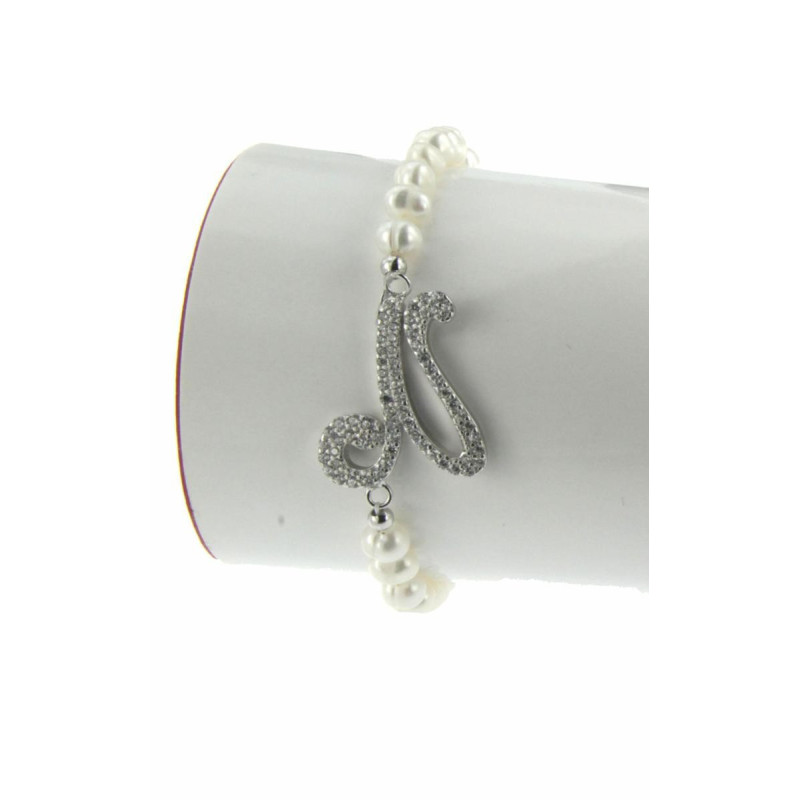 BRACCIALE BELL LETTERA N IN ARGENTO 925 E PERLA BAROCCA