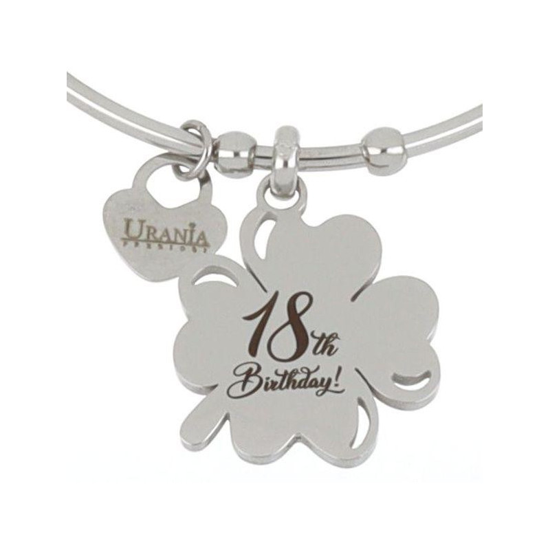 BRACCIALE PERSONALIZZATO IN ACCIAIO "18TH BIRTHDAY" QUADRIFOGLIO