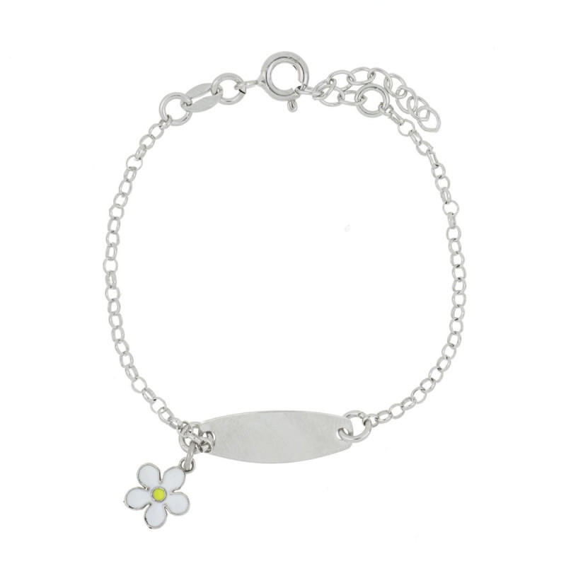 BRACCIALE CM 13+2 BABY CON TARGA MM 18 FIORE MM 7 IN ARGENTO 925