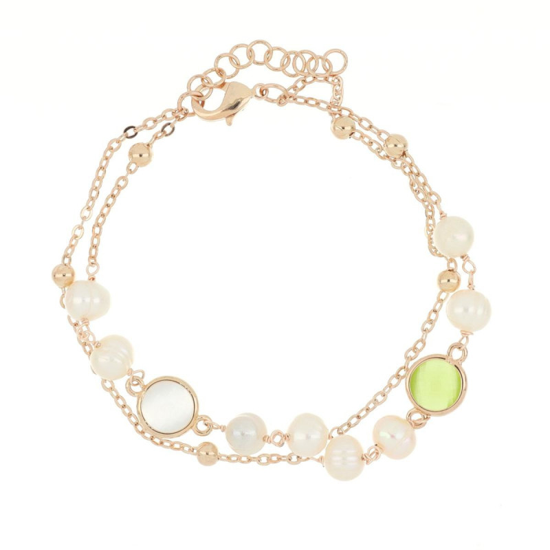 BRACCIALE "ELEGANCE" CM 18+3 CON PIETRE E PERLE IN OTTONE