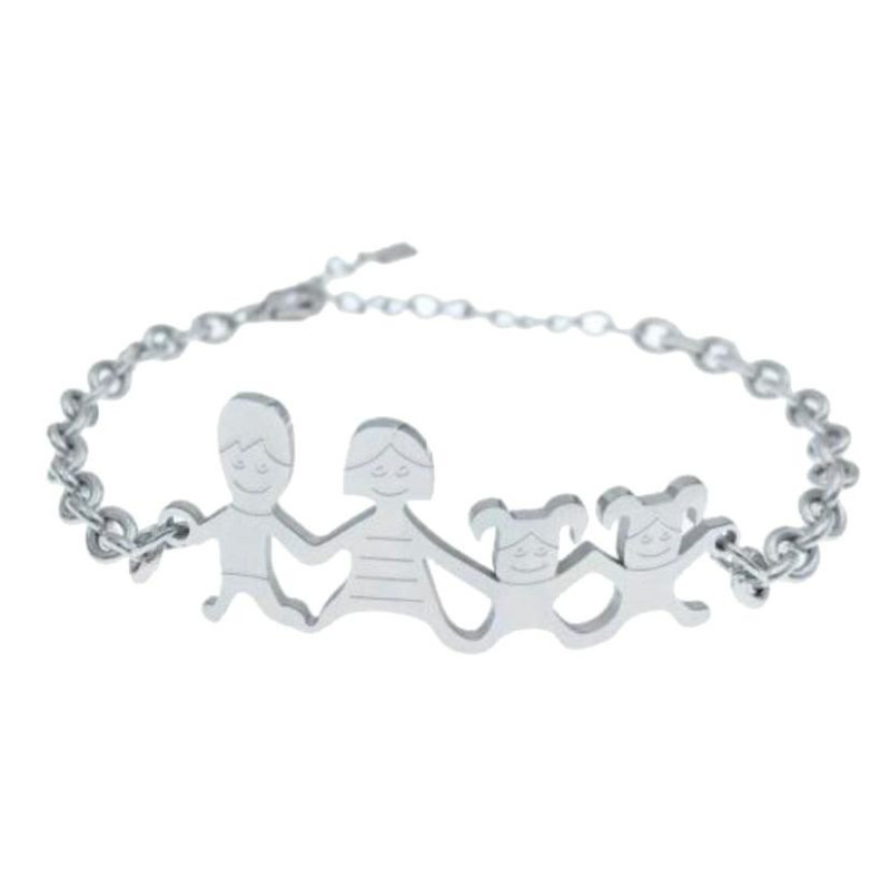 BRACCIALE FAMILY IN ACCIAIO PAPA', MAMMA E 2 BIMBE