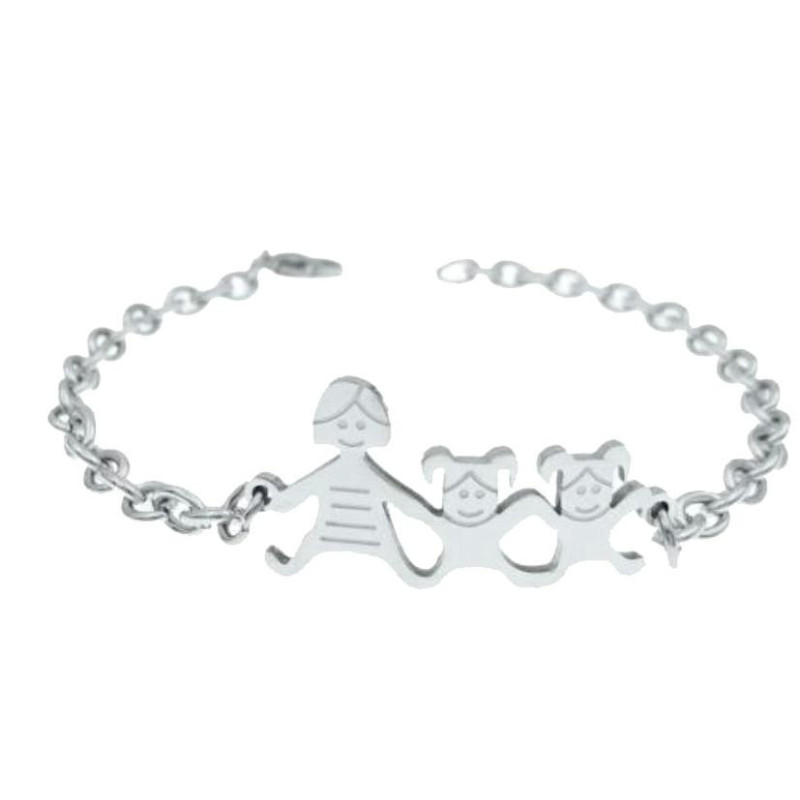 BRACCIALE FAMILY IN ACCIAIO MAMMA E 2 BIMBE