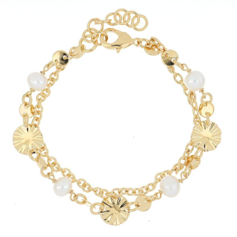 BRACCIALE "GIOIA" RODIATO CON PERLE CM 18+3 IN OTTONE