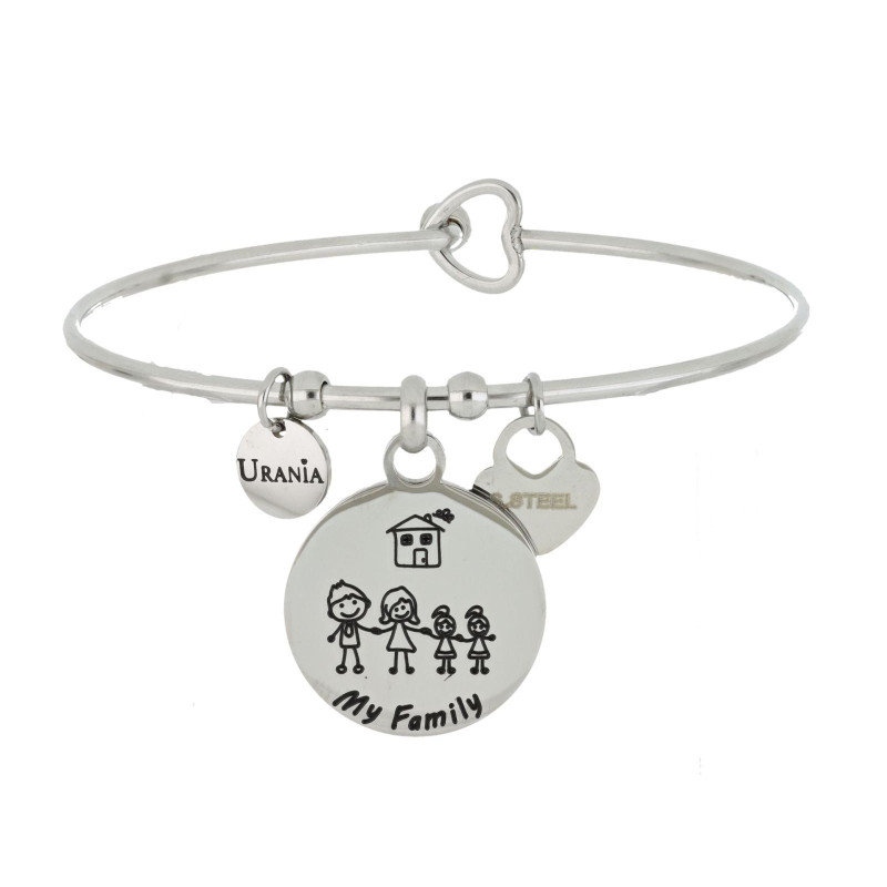BRACCIALE "PENSIERO" MM 20 MAMMA, PAPA' E 2 BIMBE IN ACCIAIO
