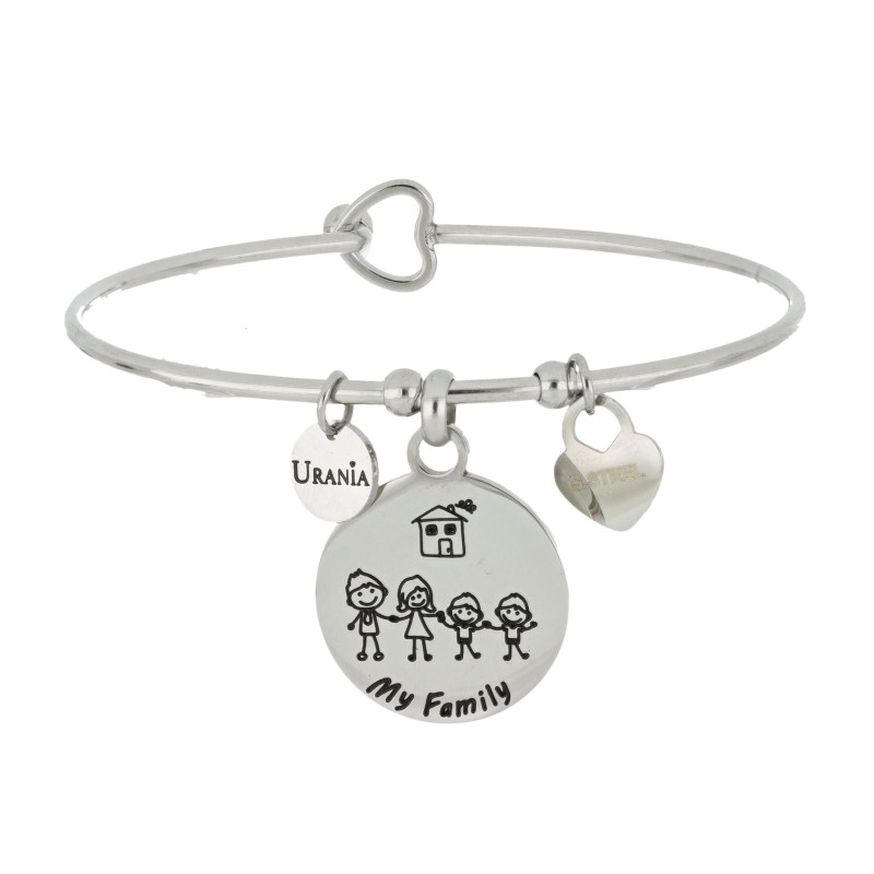 BRACCIALE "PENSIERO" MM 20 MAMMA, PAPA' E 2 BIMBI IN ACCIAIO