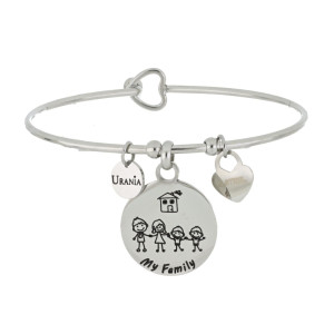 BRACCIALE "PENSIERO" MM 20 MAMMA, PAPA' E 2 BIMBI IN ACCIAIO