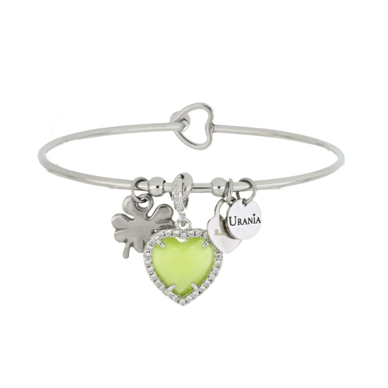 BRACCIALE "PENSIERO" CUORE VERDE MM 15 QUADR MM 13 IN ACCIAIO