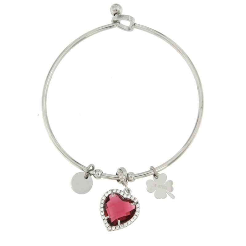 BRACCIALE "PENSIERO" IN ACCIAIO CUORE RUBINO