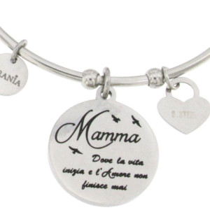 BRACCIALE "PENSIERO" IN ACCIAIO "MAMMA DOVE LA VITA INIZIA E L'A