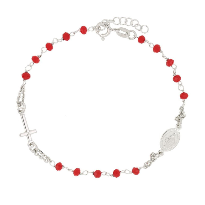 BRACCIALE CM 19+2 ROSARIO MM 3 IN ARG 925 CON CRISTALLO ROSSO