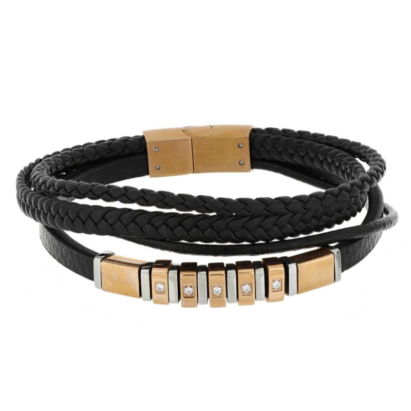 BRACCIALE UOMO CM 21 IN PELLE E ACCIAIO