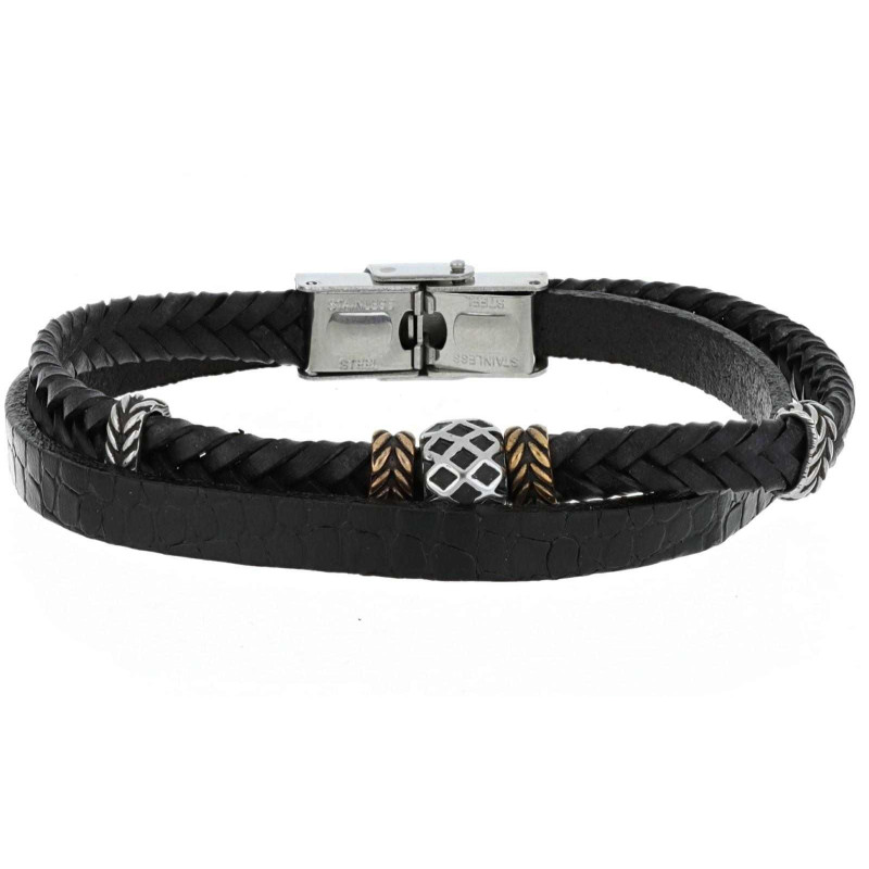 BRACCIALE UOMO CM 21 IN PELLE E ACCIAIO