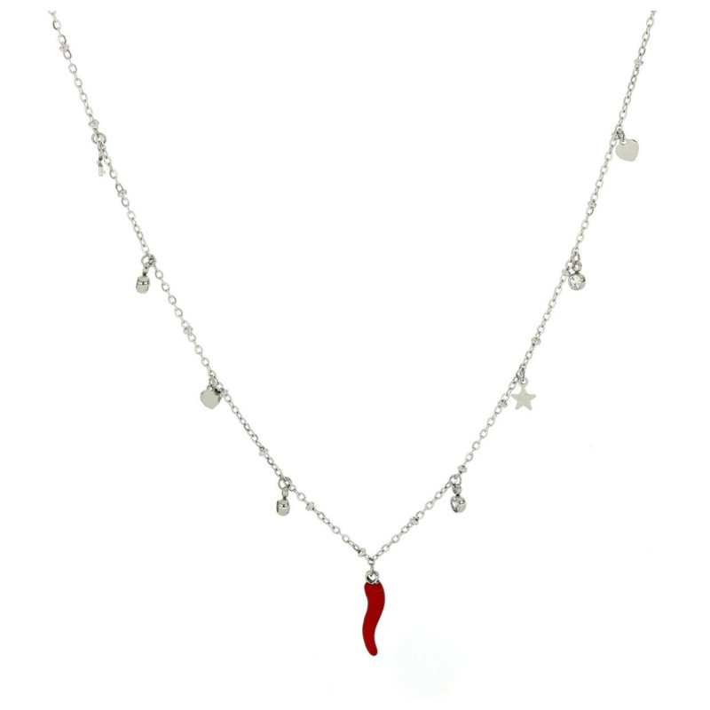 COLLANA CM 42+5 IN ACCIAO CON CORNO MM 19