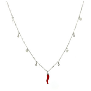 COLLANA CM 42+5 IN ACCIAO CON CORNO MM 19