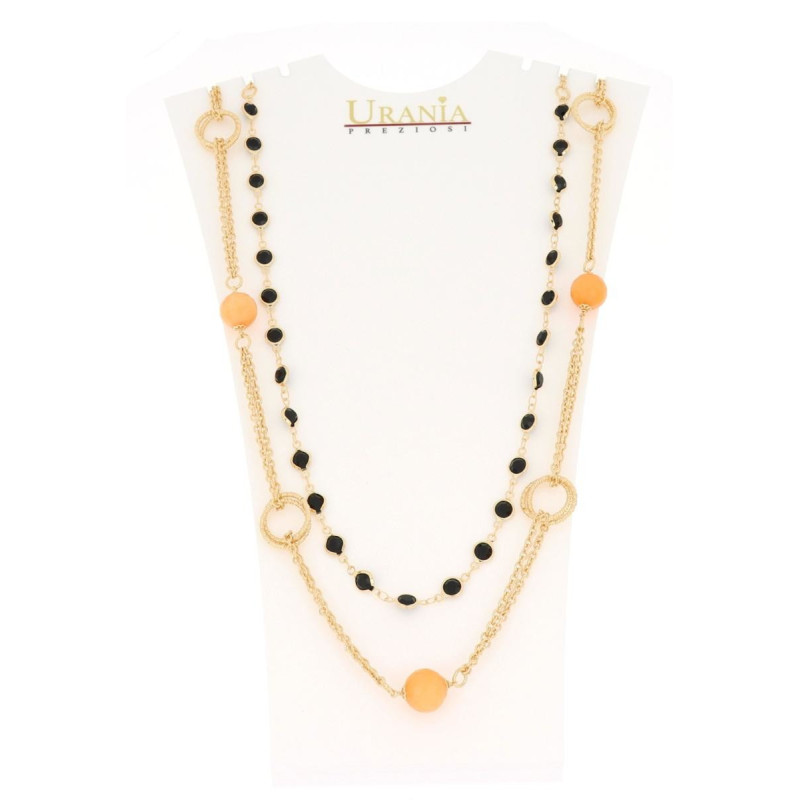 COLLANA "GIOIA" CM 75 RODIATO CON PIETRE ARANCIONI IN OTTONE