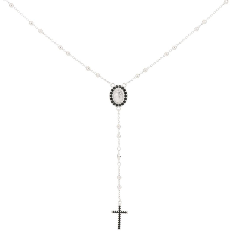 COLLANA CM 51+4 ROSARIO MM 2 IN ARGENTO 925 CON PIETRE NERE