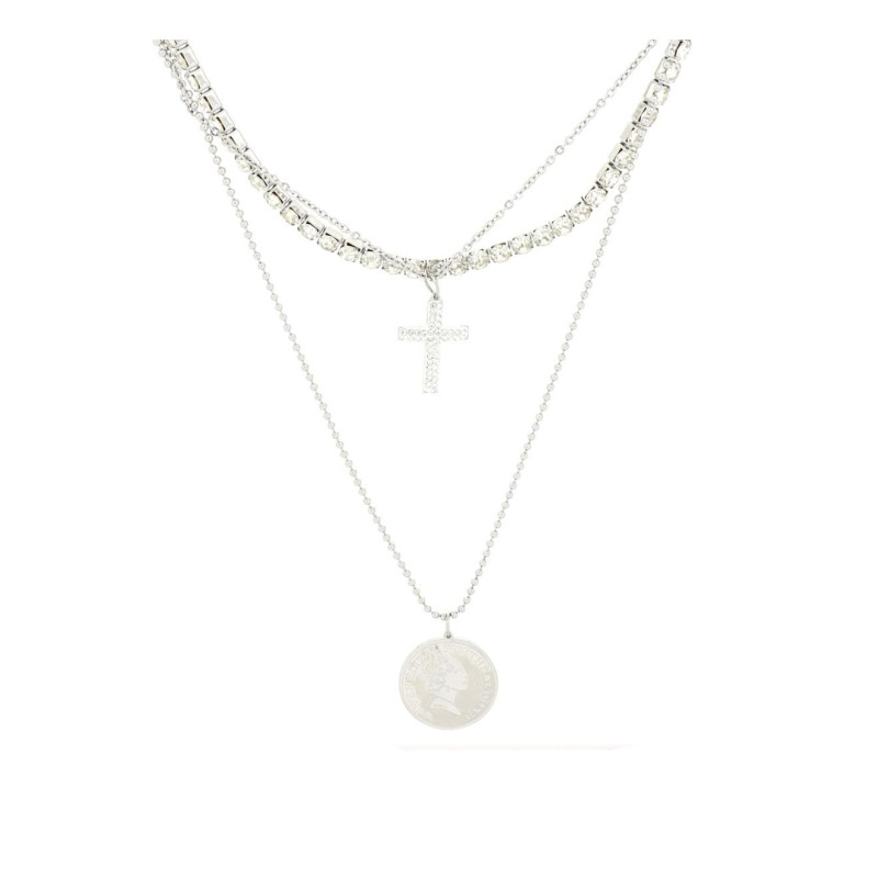 COLLANA AFRODITE CM 38+5 CON CROCE E MEDAGLIA IN ACCIAIO