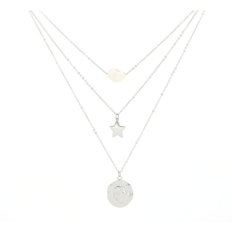 COLLANA AFRODITE CM 40+4 CON PERLA E STELLA IN ACCIAIO