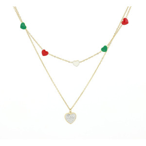COLLANA AFRODITE DORATO CM 37+5 CN CUORI COLORATI IN ACCIAIO