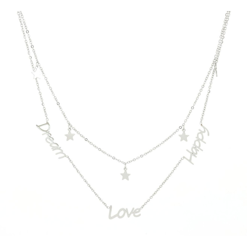 COLLANA AFRODITE CON STELLE E SCRITTE CM 39+5 IN ACCIAIO