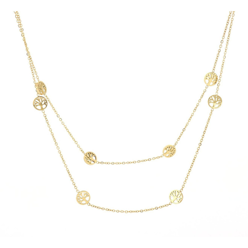 COLLANA AFRODITE DORATA CM 39+5 CON ALBERI DELLA VITA IN ACCIAIO