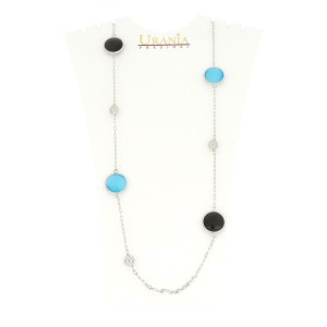 COLLANA "ELEGANCE" CM 90+5 CON PIETRE AZZURRE E NERE IN OTTONE