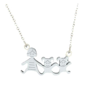 COLLANA FAMILY IN ACCIAIO MAMMA E 2 BIMBE