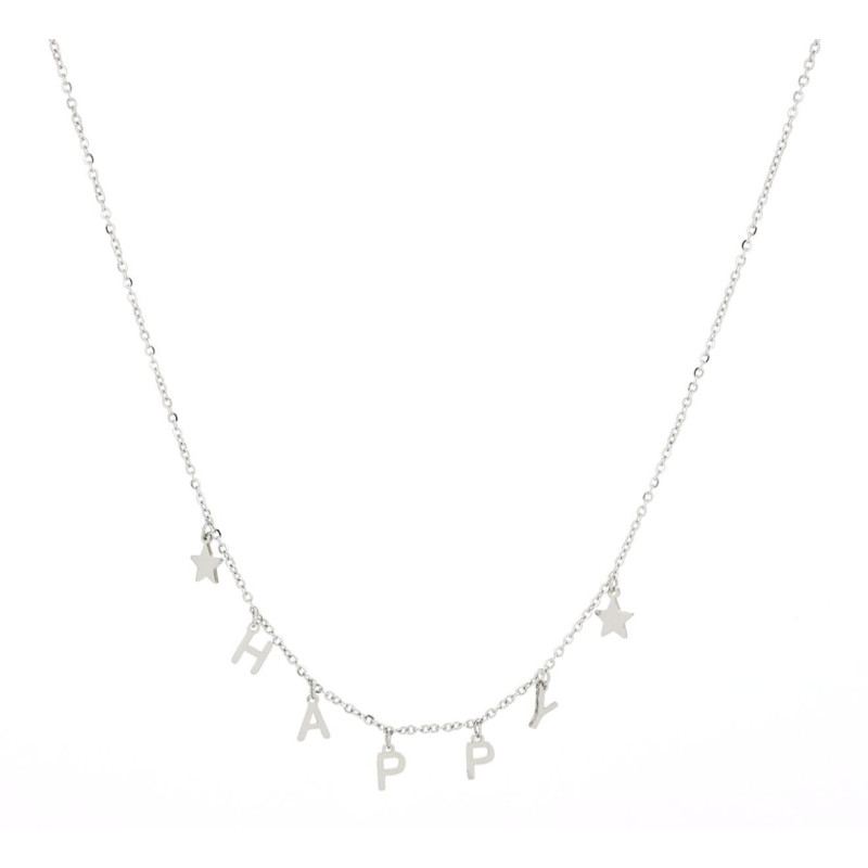 COLLANA AFRODITE CM 41+5 CON SCRITTA E STELLE MM 6 IN ACCIAIO
