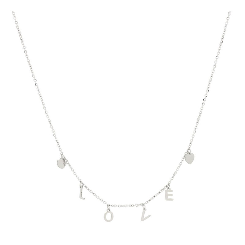 COLLANA AFRODITE CM 41+5 CON SCRITTA E CUORI MM 6 IN ACCIAIO