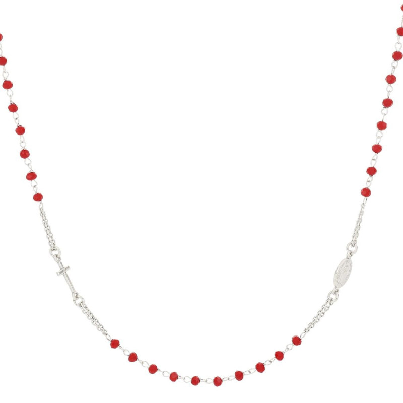 COLLANA CM 50+3 ROSARIO MM 3 IN ARGENTO 925 CON CRISTALLO ROSSO