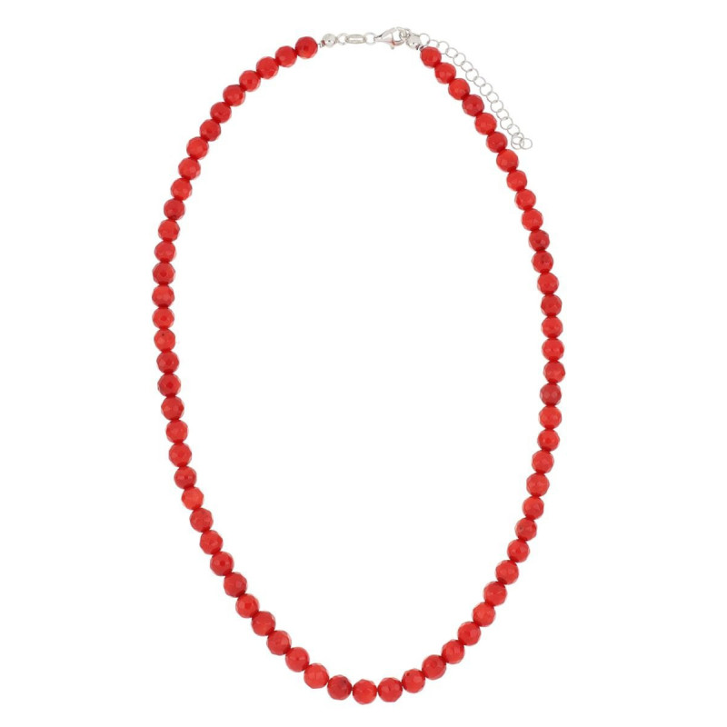 COLLANA CM 42+5 DI CORALLO 6 MM E ARGENTO 925